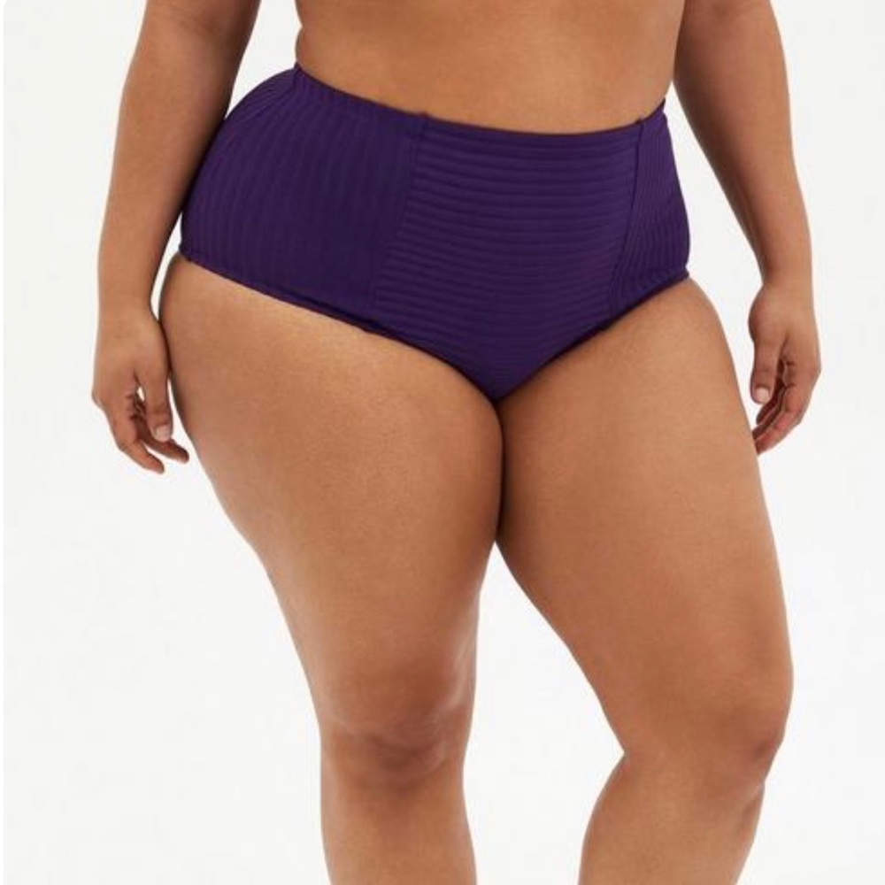 NWT Torrid Dark Purple Shadow Stripe High Waist Ruched Swim Bottom